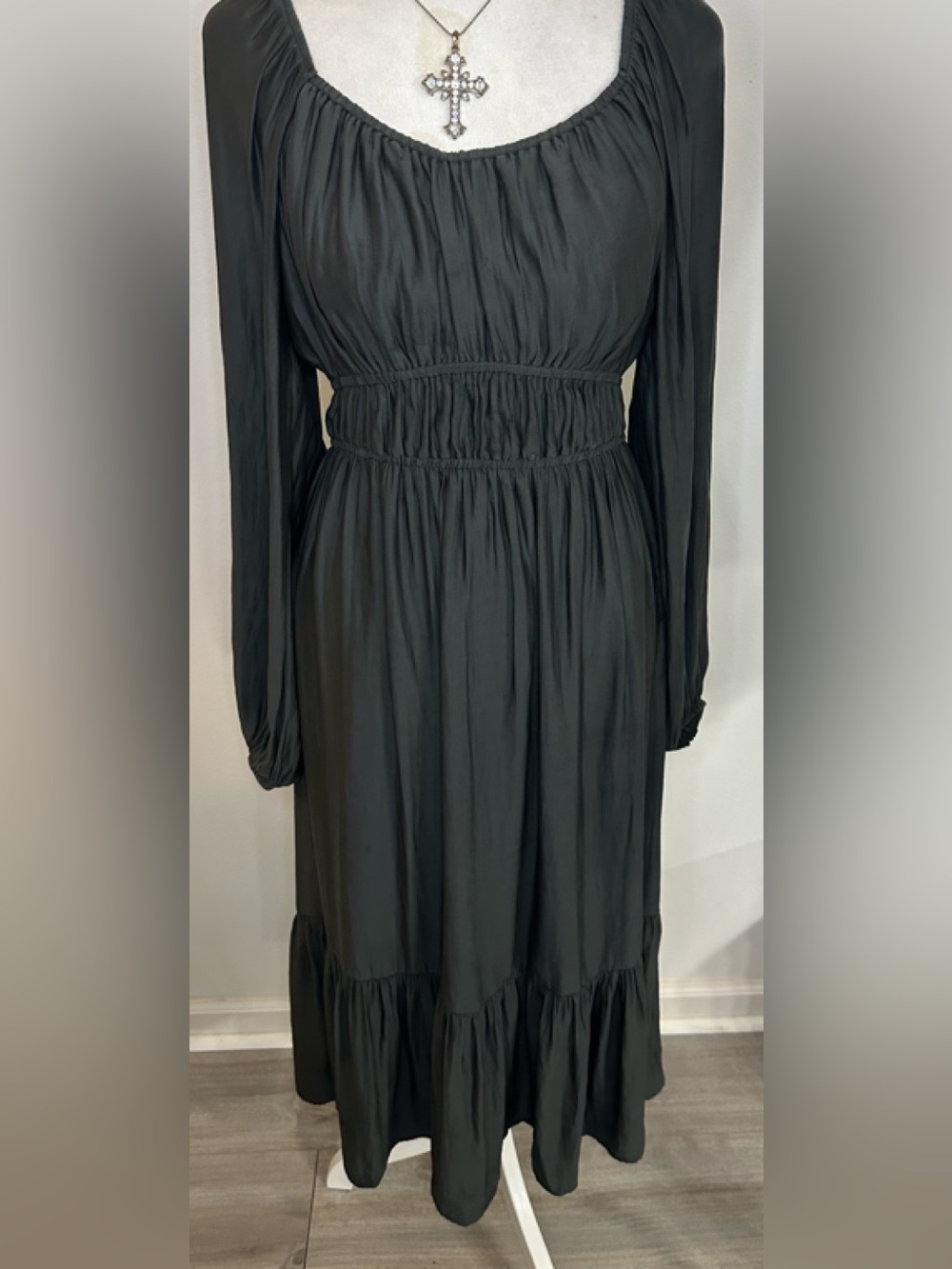 ee:some Dark Gray Long Sleeve Smocked-Waist Maxi Dress - Believe it’s a Size S
